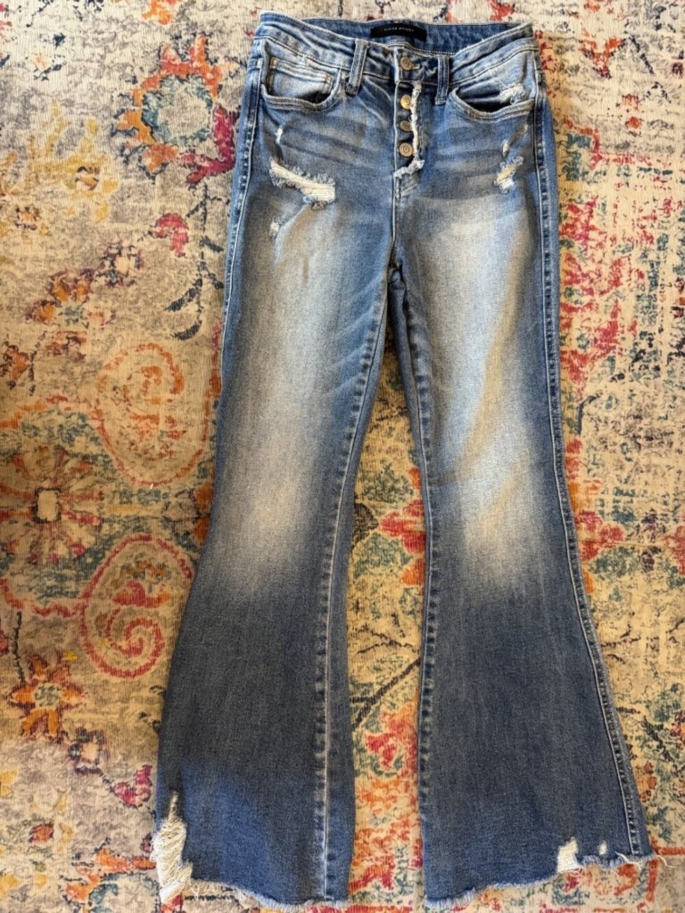 Flying Monkey Distressed Medium Blue Flare Jeans